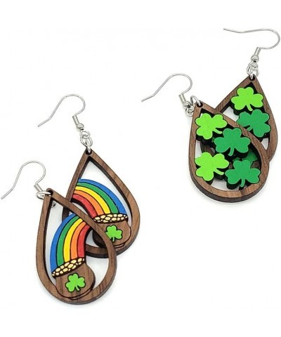 Wooden Luck Clover Irish Shamrock Earrings For Women Cute Dog Cat Kitten Shamrocks Shaped Drop Earring Good Luck St Patty's A...