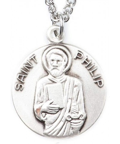 Round Pewter Catholic Patron Saint Medal on 28 Inch Cord Necklace Saint Philip $10.59 Necklaces