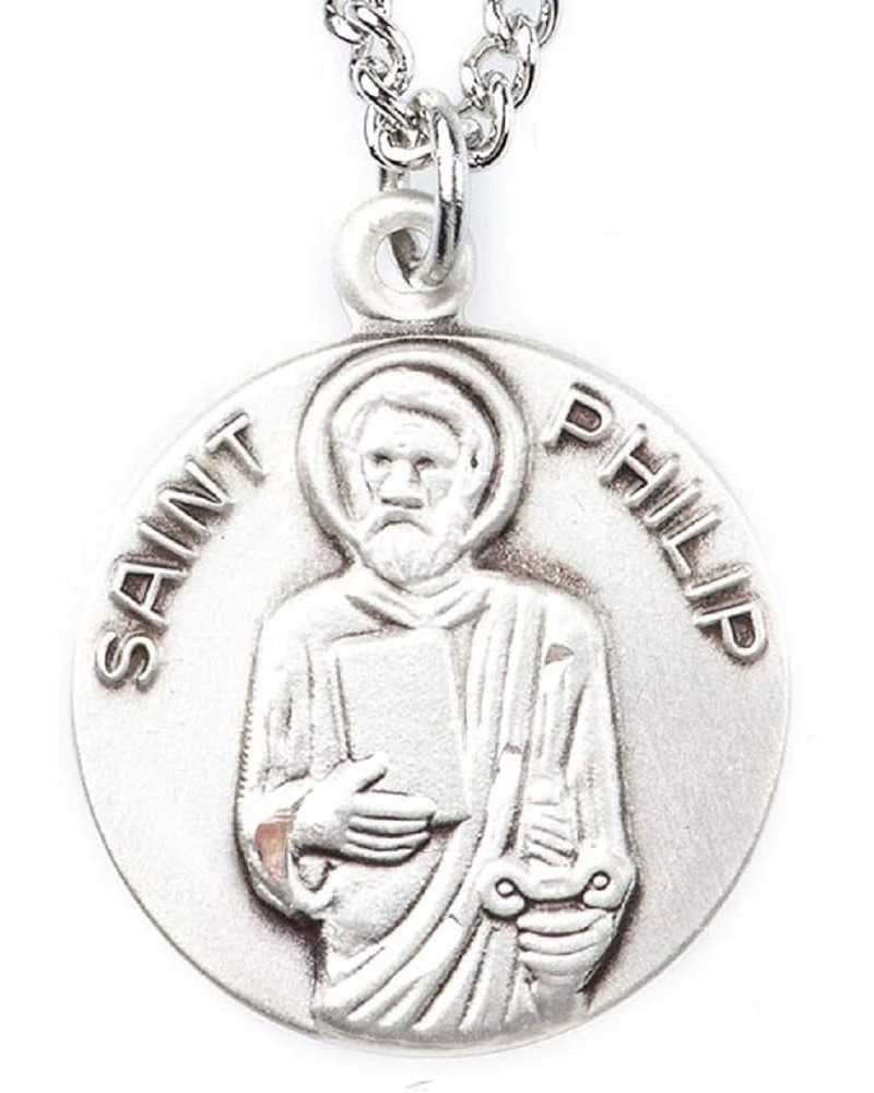 Round Pewter Catholic Patron Saint Medal on 28 Inch Cord Necklace Saint Philip $10.59 Necklaces