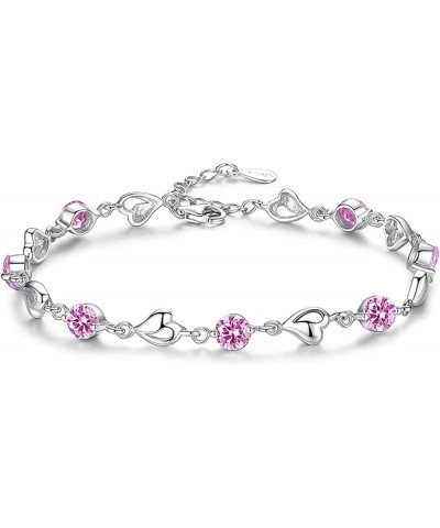 Silver Bracelet for Women, 925 Sterling Silver Heart Bracelet Cubic Zirconia Adjustable Bracelets Pink $12.53 Bracelets