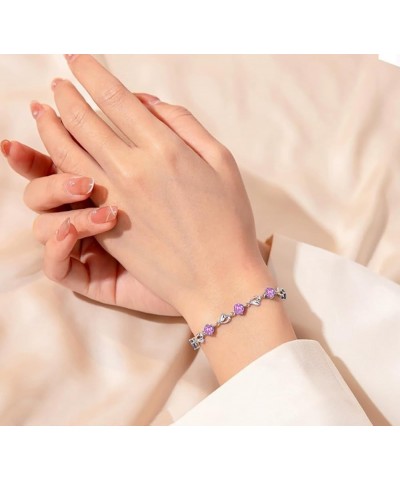 Silver Bracelet for Women, 925 Sterling Silver Heart Bracelet Cubic Zirconia Adjustable Bracelets Pink $12.53 Bracelets