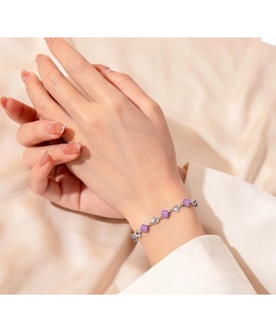 Silver Bracelet for Women, 925 Sterling Silver Heart Bracelet Cubic Zirconia Adjustable Bracelets Pink $12.53 Bracelets