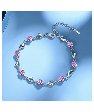 Silver Bracelet for Women, 925 Sterling Silver Heart Bracelet Cubic Zirconia Adjustable Bracelets Pink $12.53 Bracelets