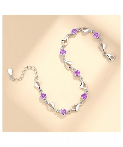 Silver Bracelet for Women, 925 Sterling Silver Heart Bracelet Cubic Zirconia Adjustable Bracelets Pink $12.53 Bracelets