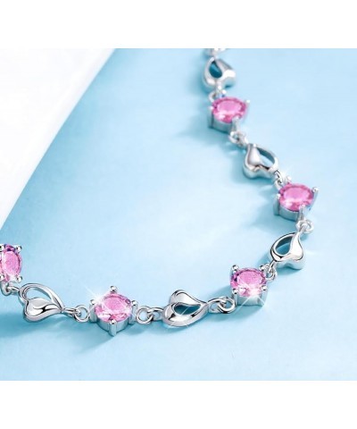 Silver Bracelet for Women, 925 Sterling Silver Heart Bracelet Cubic Zirconia Adjustable Bracelets Pink $12.53 Bracelets