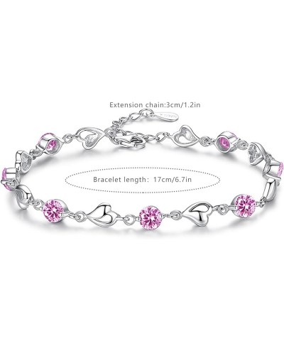 Silver Bracelet for Women, 925 Sterling Silver Heart Bracelet Cubic Zirconia Adjustable Bracelets Pink $12.53 Bracelets