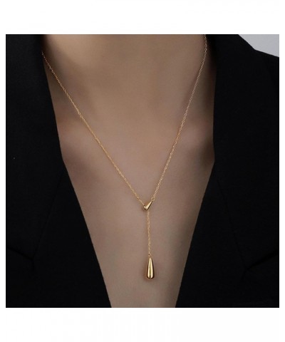 Boho Teardrop Lariat Necklace Gold Teardrop Y Necklace Long Y Drop Necklace Chain Metal Waterdrop Necklace Long Y Shape Neckl...