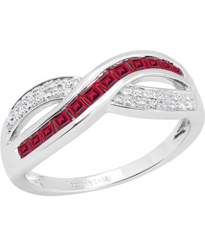 Princess Gemstone & Round White Diamond Ladies Wedding Band Anniversary Ring, 14K White Gold Ruby $175.38 Rings