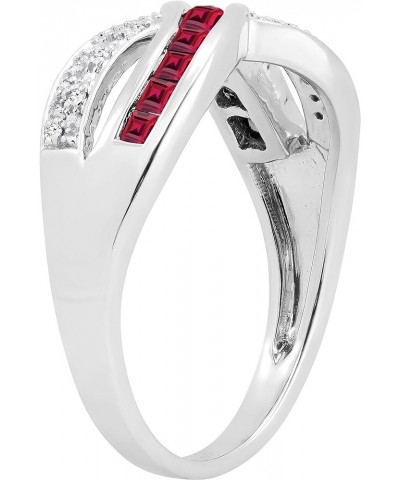 Princess Gemstone & Round White Diamond Ladies Wedding Band Anniversary Ring, 14K White Gold Ruby $175.38 Rings