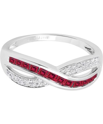 Princess Gemstone & Round White Diamond Ladies Wedding Band Anniversary Ring, 14K White Gold Ruby $175.38 Rings