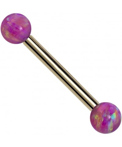 Purple Synthetic Opal 14k Gold Straight Barbell 14k Yellow Gold | 18G | 7/16" (11mm) $76.80 Body Jewelry
