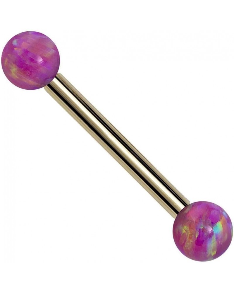 Purple Synthetic Opal 14k Gold Straight Barbell 14k Yellow Gold | 18G | 7/16" (11mm) $76.80 Body Jewelry