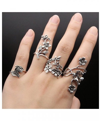 Hollow Carved Flowers Rings for Women,4Pcs Above Knuckle Blue Rings Set for Women Knuckle Rings Set for Women, Bohemian Vinta...