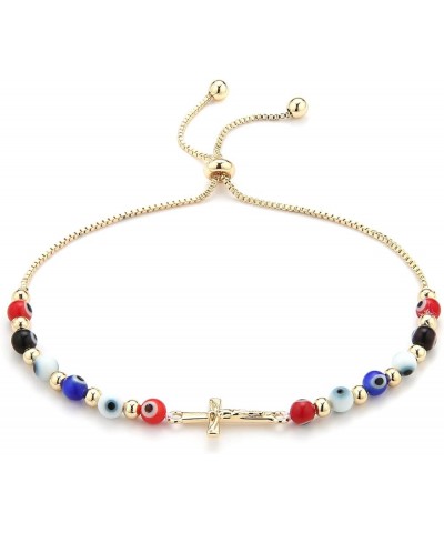 Evil Eye Bracelet for Women Girls 14K Gold Plated Virgin Mary Retro Red Eye Beads Luck Protection Stretch Bracelet Jewelry Gi...