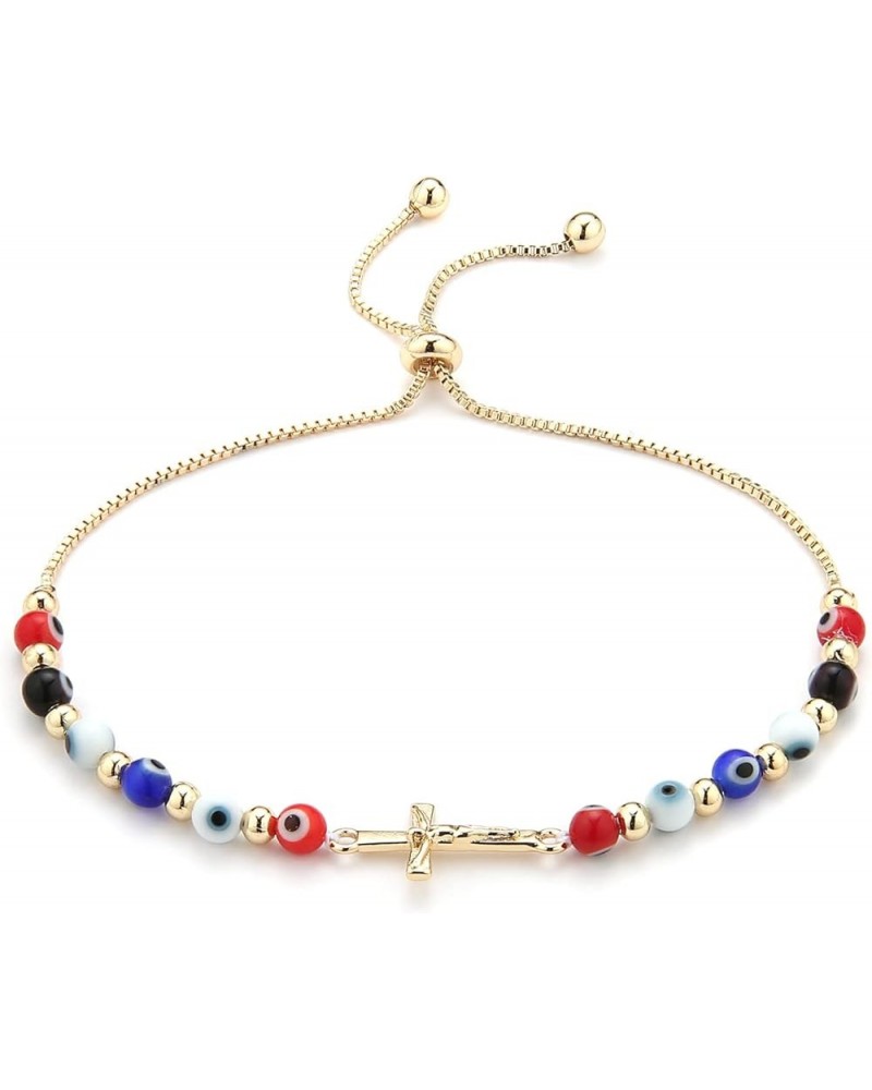 Evil Eye Bracelet for Women Girls 14K Gold Plated Virgin Mary Retro Red Eye Beads Luck Protection Stretch Bracelet Jewelry Gi...