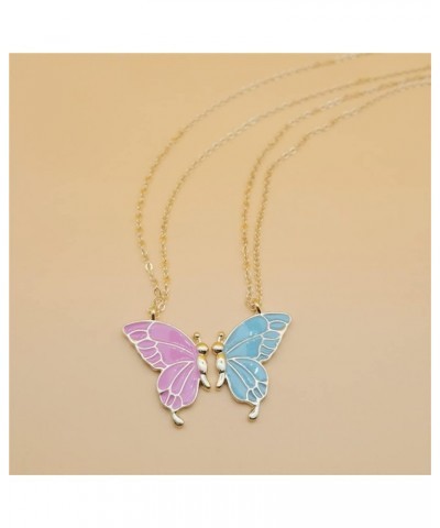 Best Friends Friendship Matching Butterfly Flower Pearl Pendants Bracelets Necklace for 2 Girls Women BFF Long Distance Match...