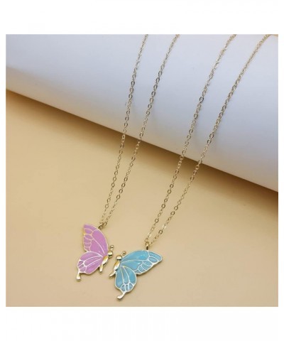 Best Friends Friendship Matching Butterfly Flower Pearl Pendants Bracelets Necklace for 2 Girls Women BFF Long Distance Match...