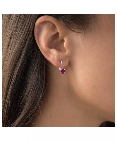 14k Gold Solid Hypoallergenic 5mm Round Genuine Birthstone Natural Gemstone Leverback Earrings Ruby Created White Gold $54.00...