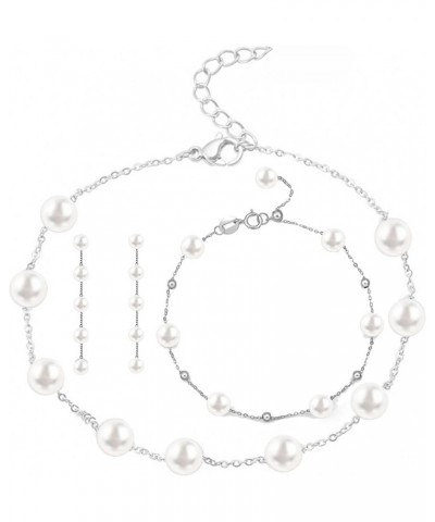 4PCS Pearl Jewelry Set,Bridal Pearl Imitation Pearl Necklace Bracelet Set for Wedding,Charming Women's Girlfriend Wedding Bir...