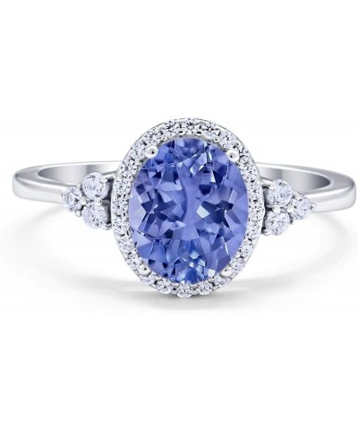 Halo Art Deco Oval Wedding Engagement Ring Cubic Zirconia 925 Sterling Silver Simulated Tanzanite CZ $11.48 Rings