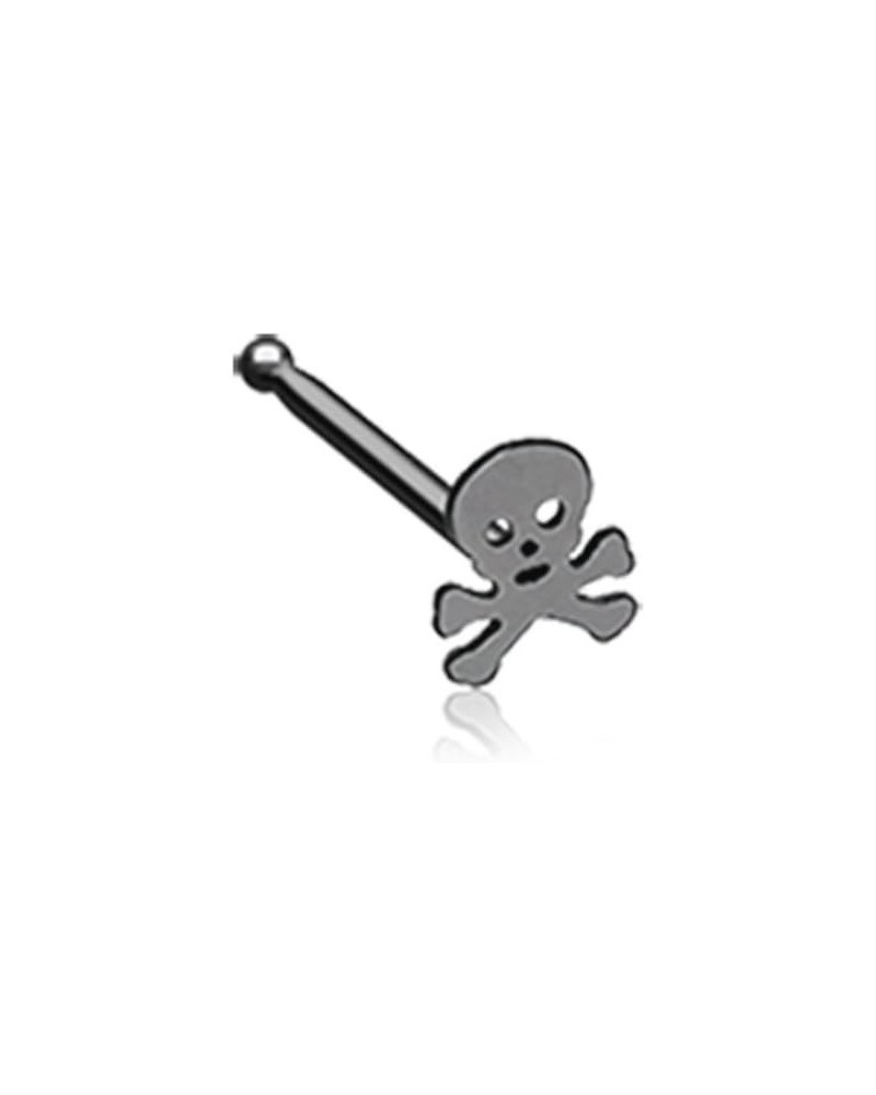 Pirate Skull 316L Surgical Steel Nose Stud Ring 20 GA, 9/32", Black $8.54 Body Jewelry