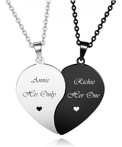 Personalized Half Heart Necklace for Couples Customized Stainless Steel Puzzle His and Her Pendant Necklaces Matching for Boy...