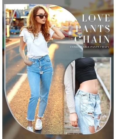 6 Pieces Chain Belt Jeans Pants Chain Goth Multi Layer Chains Heart Butterfly Lock Charm Waist Chain Wallet Chain Pocket Chai...