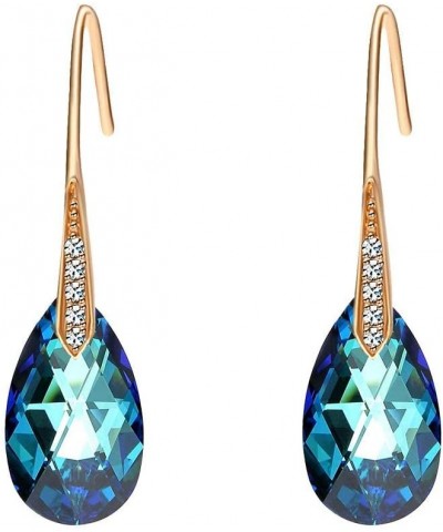 Austrian Crystal Teardrop Dangle Earrings for Women Drop Hook Earring 14K Rose Gold Plated Hypoallergenic Jewelry Bermuda Blu...