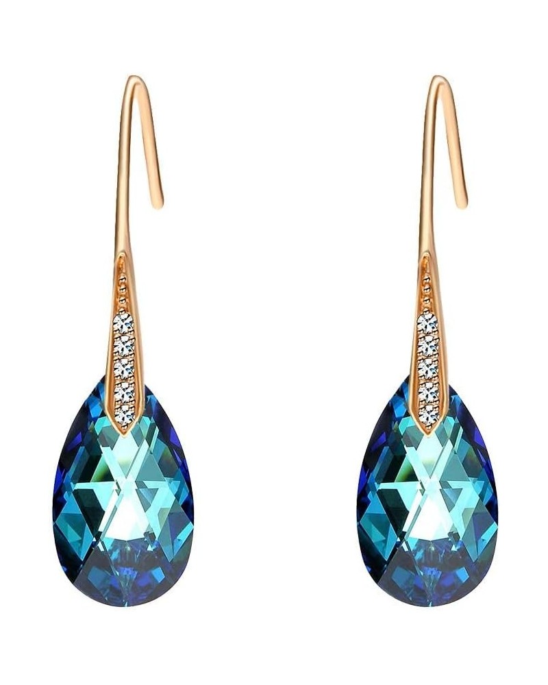 Austrian Crystal Teardrop Dangle Earrings for Women Drop Hook Earring 14K Rose Gold Plated Hypoallergenic Jewelry Bermuda Blu...