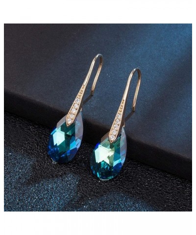 Austrian Crystal Teardrop Dangle Earrings for Women Drop Hook Earring 14K Rose Gold Plated Hypoallergenic Jewelry Bermuda Blu...