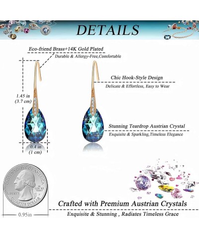 Austrian Crystal Teardrop Dangle Earrings for Women Drop Hook Earring 14K Rose Gold Plated Hypoallergenic Jewelry Bermuda Blu...