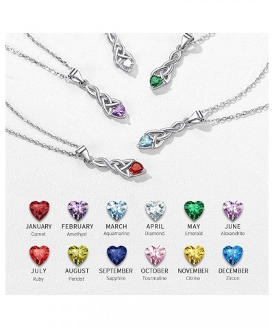 925 Sterling Silver Sparkling Heart Birthstone Celtic Knot Pendant Necklace 18 Inch (with Gift Box) E: May Birthstone-Created...