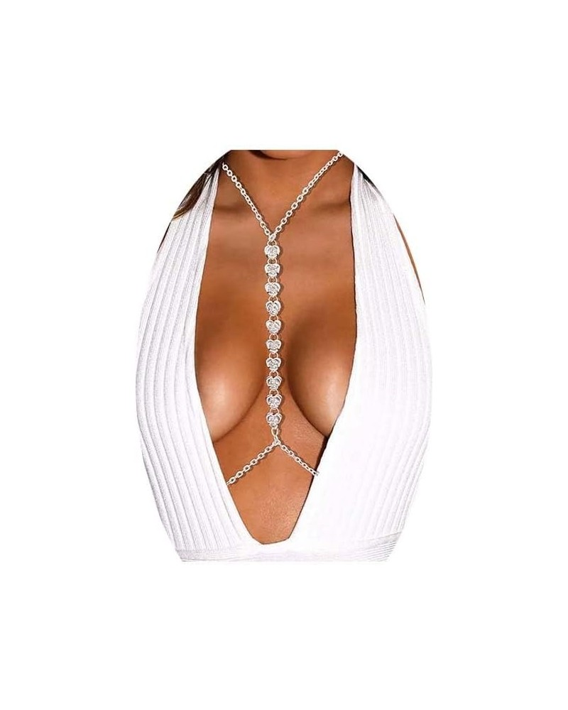 Sexy Body Chain Crystal Bikini Bra Top Rhinestone Bra Chains Silver Chest Chain for Women and Girls LoveS $10.01 Body Jewelry