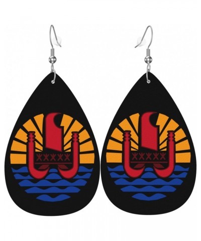 Coat Of Arms Of French Polynesia Leather Earrings Women Fashion Pendant Teardrop Earrings Lightweight Ladies Dangle $11.63 Ea...