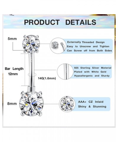 Sterling Silver 14G Belly Button Ring Opal CZ Navel Piercing Jewelry Long Bar Belly Rings for Women 12mm Silver-CZ 1 $11.39 B...