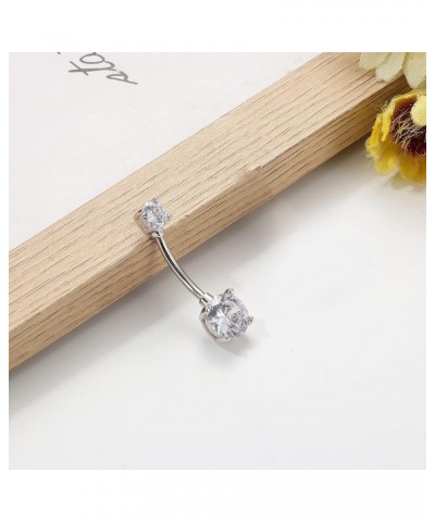 Sterling Silver 14G Belly Button Ring Opal CZ Navel Piercing Jewelry Long Bar Belly Rings for Women 12mm Silver-CZ 1 $11.39 B...