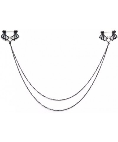14GA Black 316L Stainless Steel Double Chain Connecting CZ Crystal Bat Nipple Piercing Barbells $9.10 Body Jewelry