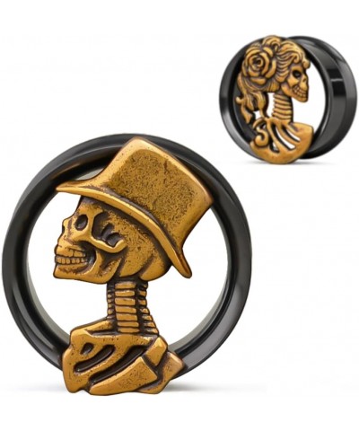 Double Flared Eyelet Ear Tunnels, Skull Man and Lady Matched Gauges for Ears, Screw Back Plugs Stretchers. S8608H 3/4"(19mm) ...