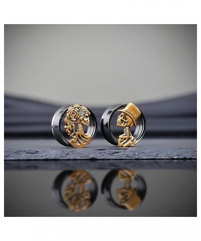 Double Flared Eyelet Ear Tunnels, Skull Man and Lady Matched Gauges for Ears, Screw Back Plugs Stretchers. S8608H 3/4"(19mm) ...