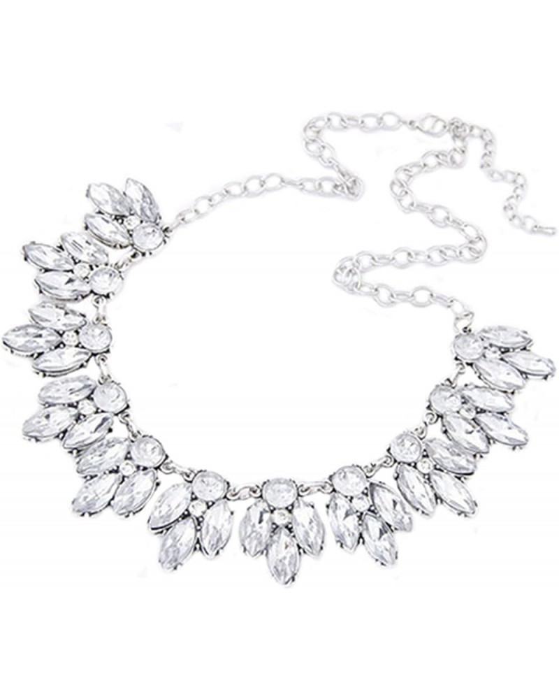 Necklaces Luxury Women Shiny Inlaid Pendant Bib Necklace Chain Party Jewelry Necklace Silver $6.33 Necklaces