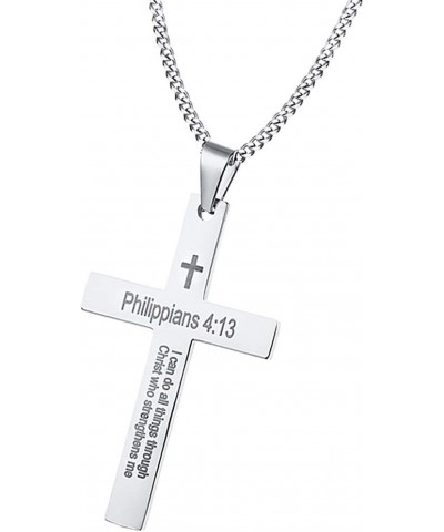 Stainless Steel Bible Verse Philipians 4:13 Cross Charm Pendant Necklace with I can do all things through christ who strength...