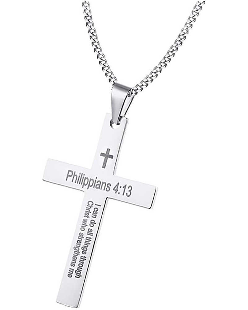 Stainless Steel Bible Verse Philipians 4:13 Cross Charm Pendant Necklace with I can do all things through christ who strength...