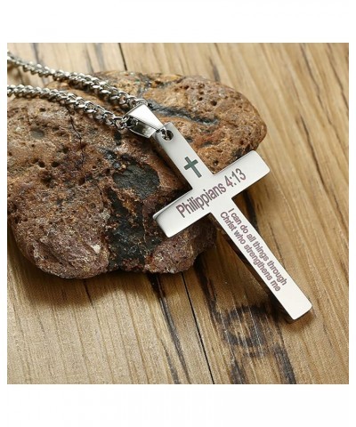 Stainless Steel Bible Verse Philipians 4:13 Cross Charm Pendant Necklace with I can do all things through christ who strength...