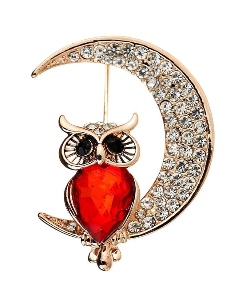 Lovely Cartoon Owl Moon Gem Rhinestone Brooch Pin Gold for Couple Birthday Gift Red $8.09 Brooches & Pins