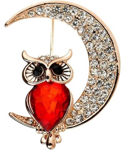 Lovely Cartoon Owl Moon Gem Rhinestone Brooch Pin Gold for Couple Birthday Gift Red $8.09 Brooches & Pins