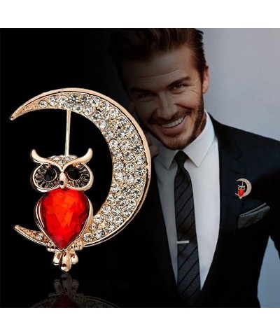 Lovely Cartoon Owl Moon Gem Rhinestone Brooch Pin Gold for Couple Birthday Gift Red $8.09 Brooches & Pins