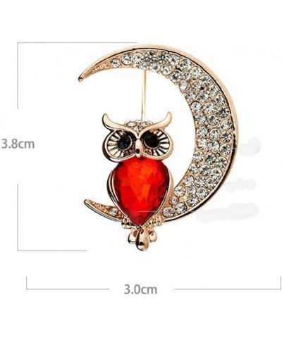 Lovely Cartoon Owl Moon Gem Rhinestone Brooch Pin Gold for Couple Birthday Gift Red $8.09 Brooches & Pins