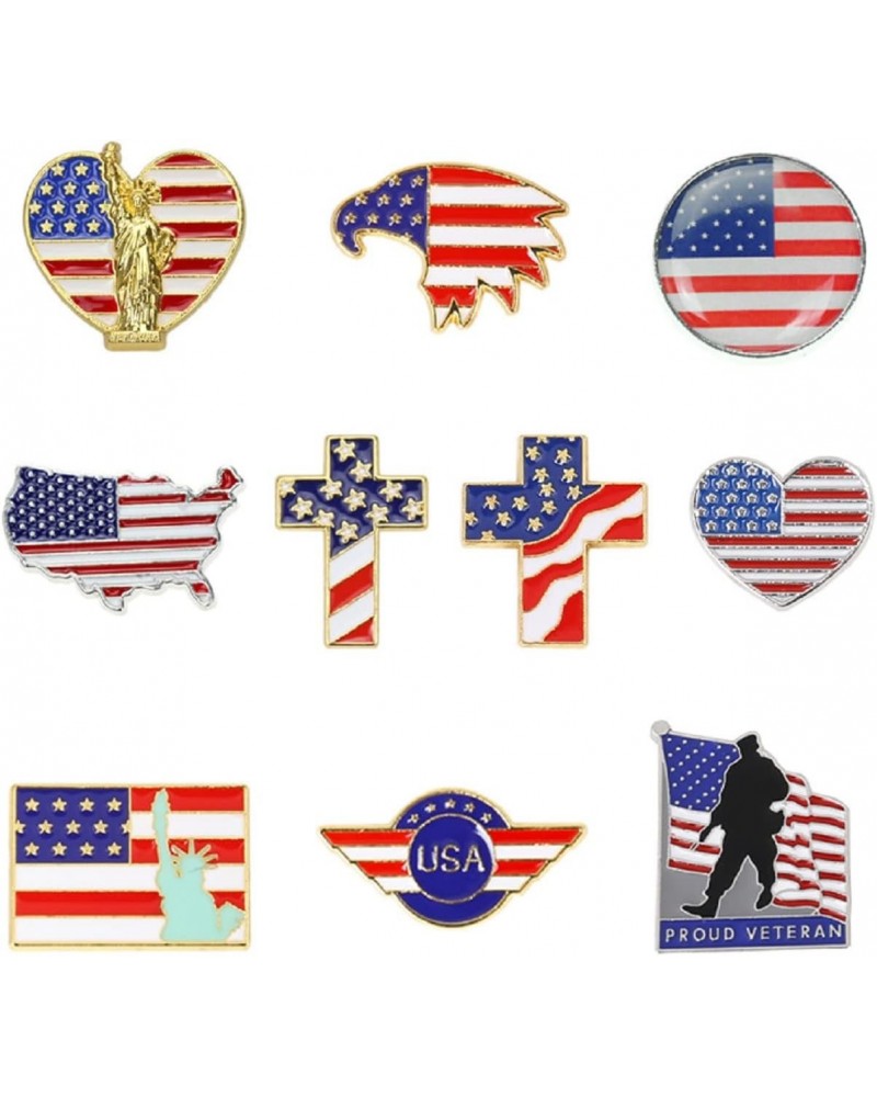 10pcs Lapel Pin American Flag Lapel Pins USA Badge Pins Patriotic Lapel Pins Gold Cross Brooch Eagle Enamel Decorations for M...