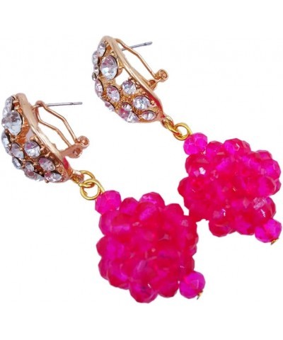 Nigerian Wedding African Beads Jewelry Set Crystal Beaded Necklace Earrings Hot Pink Gold AB $16.80 Jewelry Sets