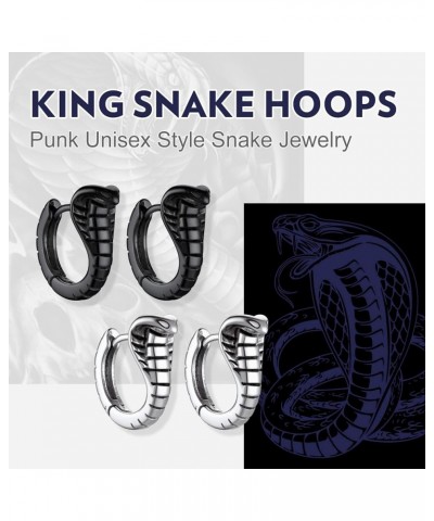 Snake Animal Earrings for Women, Silver/Black Serpent Huggie Hoop Earrings Hypoallergenic Gothic Punk Earrings for Men Women ...